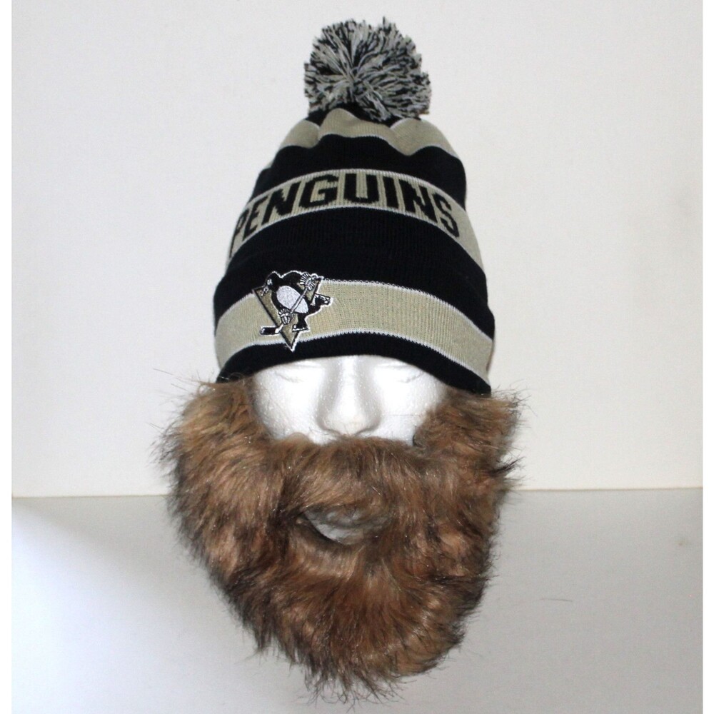 Pittsburg Penguins Beanie with removable Beard NHL Old Time Hockey NEW